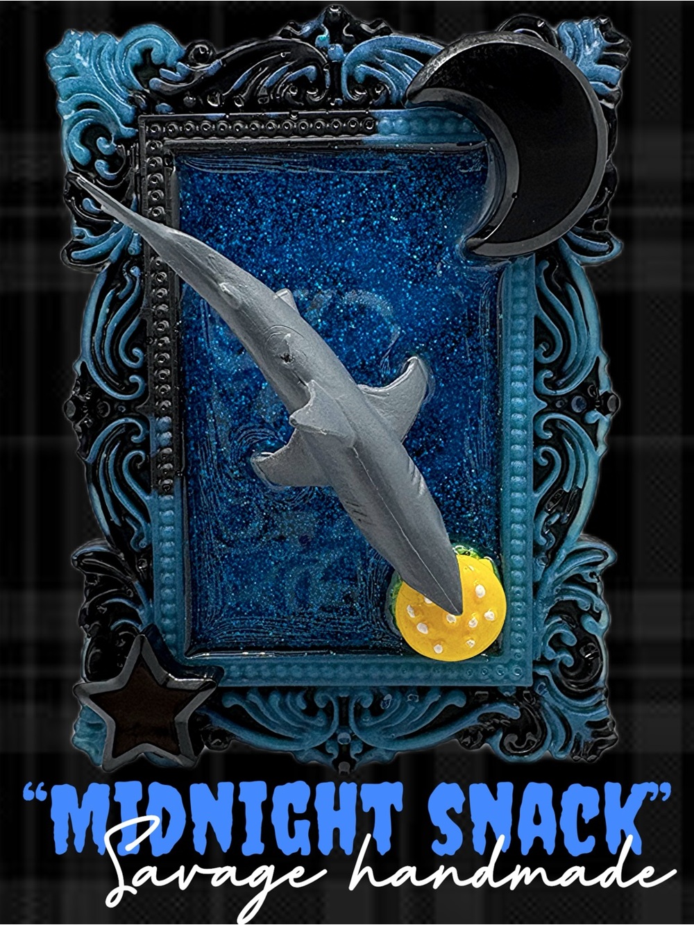 Handmade “Midnight Snack” Glitter Resin Mini Framed Mixed Media Weird Art